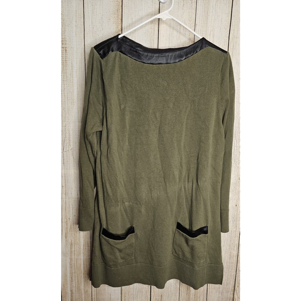 eight eight eight Women’s XL Olive Green Tunic Sweater Faux Leather Trim Pockets